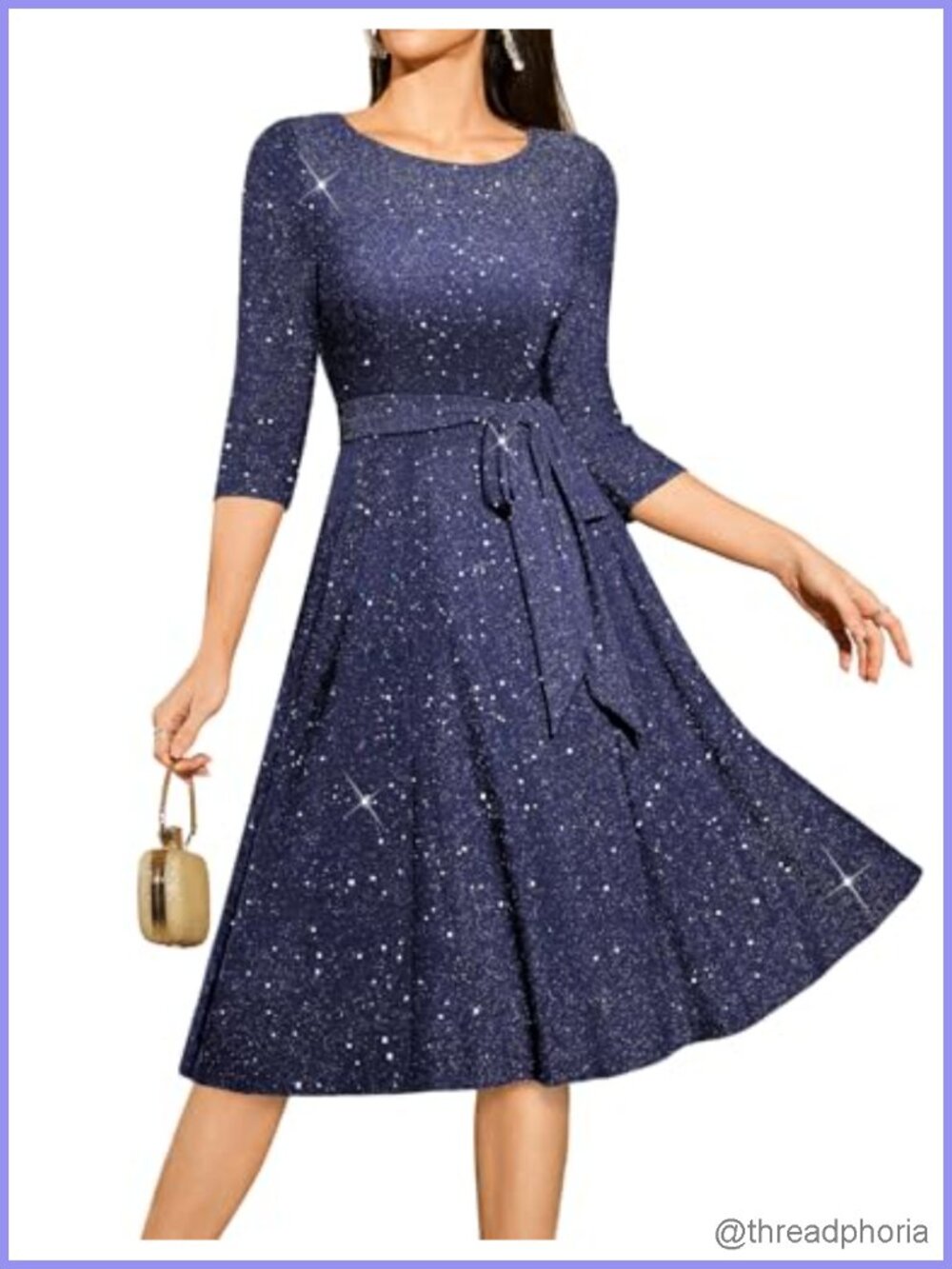 Sequin Cocktail Dress Formal Wedding Guest 3/4 Sleeve Sparkly Evening Party